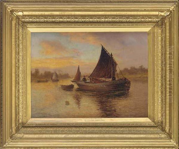 Vessels On The Upper Thames Oil Painting by Charles Napier Hemy