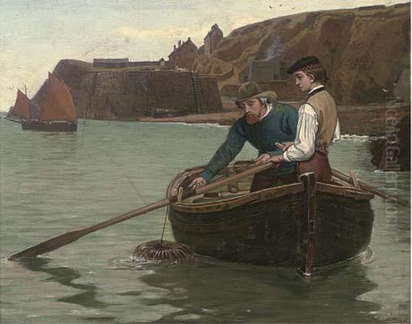 Lobstering Oil Painting by Charles Napier Hemy