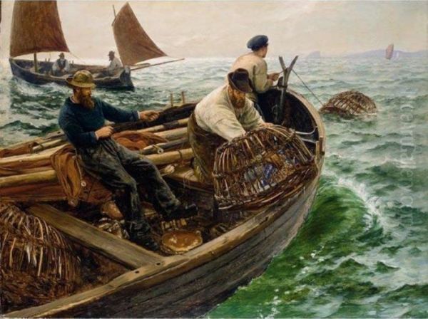 Lands End Crabbers Oil Painting by Charles Napier Hemy