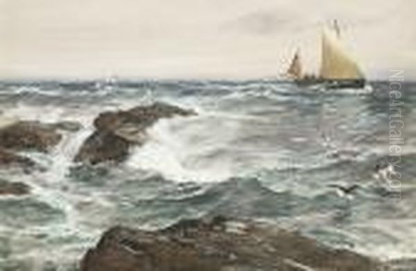 A Lee Shore Oil Painting by Charles Napier Hemy