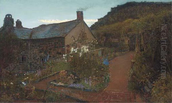 Cottage Gardens - Twilight Oil Painting by Charles Napier Hemy