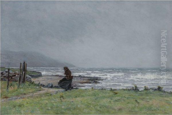 A Windswept Beach Oil Painting by Joseph Henderson