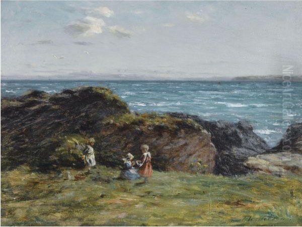 Children By The Sea Oil Painting by Joseph Henderson