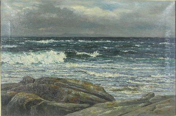 Waves Breaking On A Rocky Coast Oil Painting by Joseph Henderson