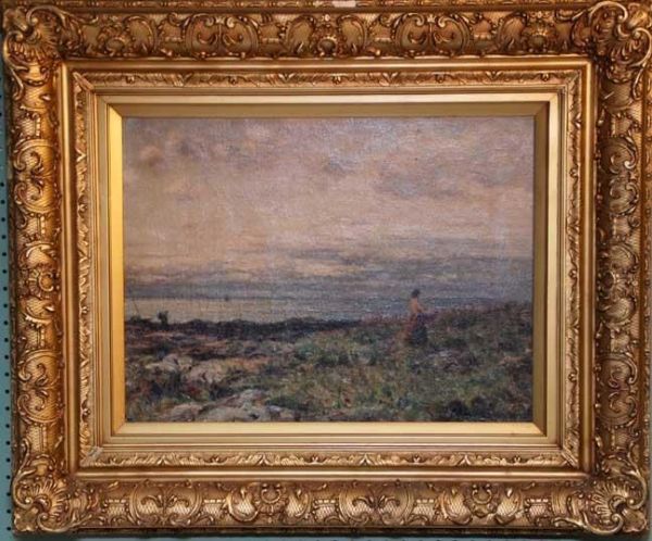 Women Picking Flowers By Seaside Oil Painting by Joseph Henderson