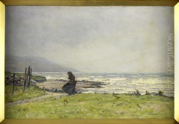 Figure On A Windswept Beach Oil Painting by Joseph Henderson