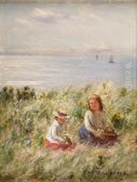 Girls Picking Flowers On The West Coast Oil Painting by Joseph Henderson