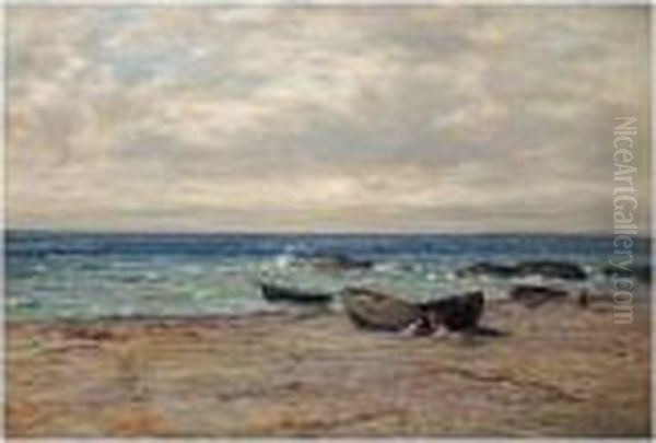 Children Playing On The Shore Oil Painting by Joseph Henderson