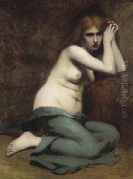 A Sorrowful Maiden Oil Painting by Jean-Jacques Henner