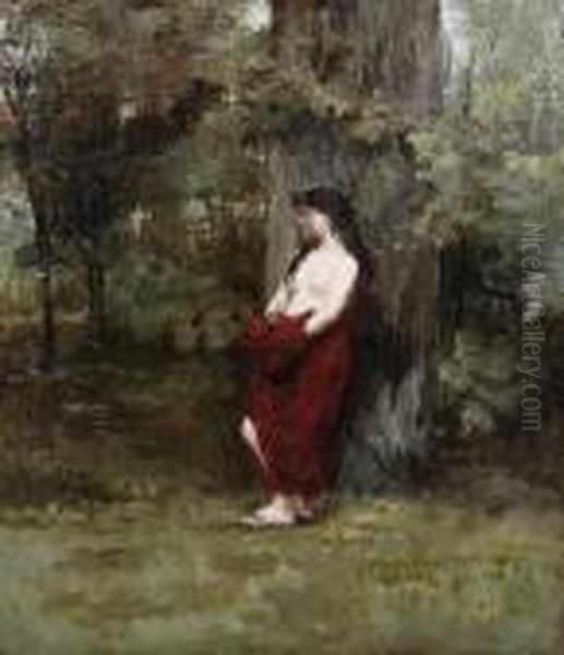 A Female Nude In A Woodland Landscape Oil Painting by Jean-Jacques Henner