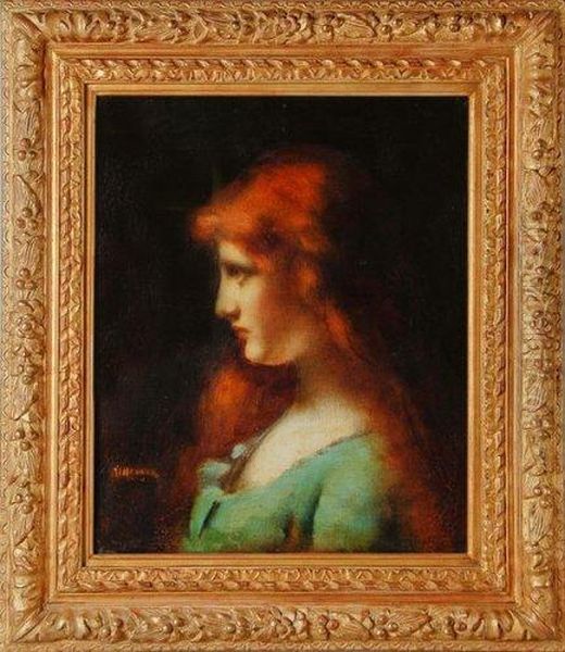 Jeune Femme Rousse De Profil Oil Painting by Jean-Jacques Henner