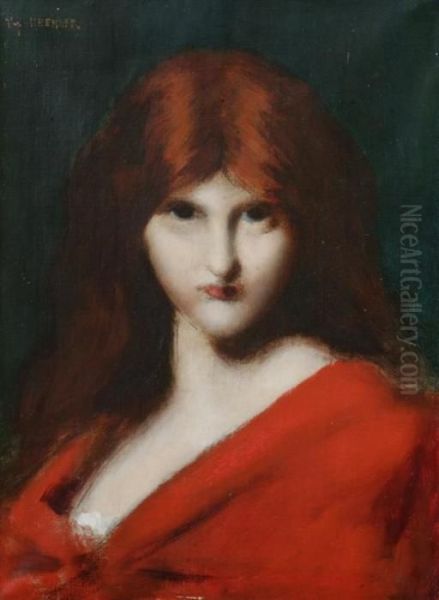 Woman In Red Oil Painting by Jean-Jacques Henner