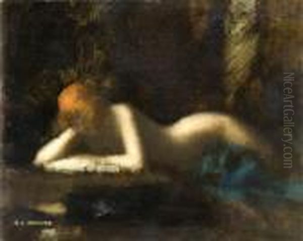 'la Femme Qui Lit' Ou 'la Liseuse' Oil Painting by Jean-Jacques Henner