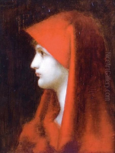 Femme Au Voile Rouge Oil Painting by Jean-Jacques Henner