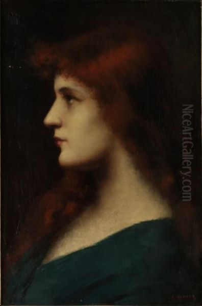 Portratt Av Rodharig Kvinna Oil Painting by Jean-Jacques Henner