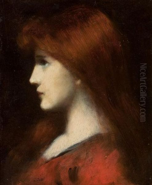 Red Haired Woman In Profile Oil Painting by Jean-Jacques Henner