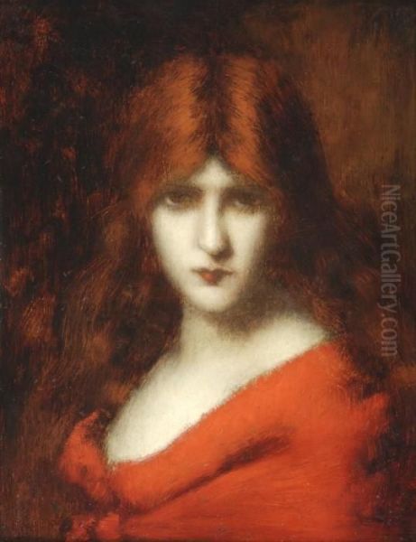 Portrait De Femme A La Robe Rouge Oil Painting by Jean-Jacques Henner