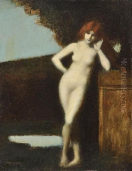 Desnudo De Pie, Fondo De Paisaje Oil Painting by Jean-Jacques Henner