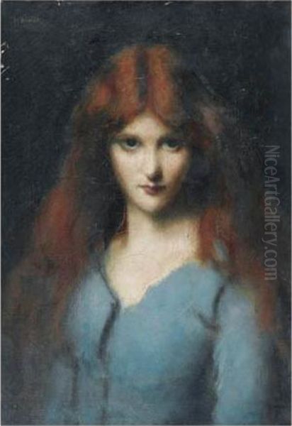 Portrait D'une Jeune Fille En Robe Turquoise Oil Painting by Jean-Jacques Henner