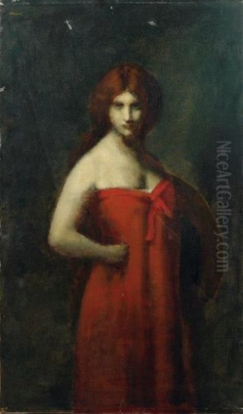 B&l Portrait De Femme En Robe Rouge (judith) Oil Painting by Jean-Jacques Henner