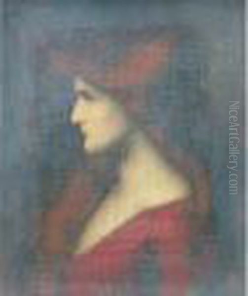 Jeune Femme A La Robe Rouge De Profil Oil Painting by Jean-Jacques Henner