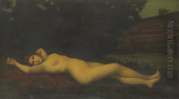 A Nude In A Landscape Oil Painting by Jean-Jacques Henner