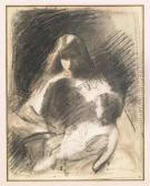 Femme Et Enfant Oil Painting by Jean-Jacques Henner