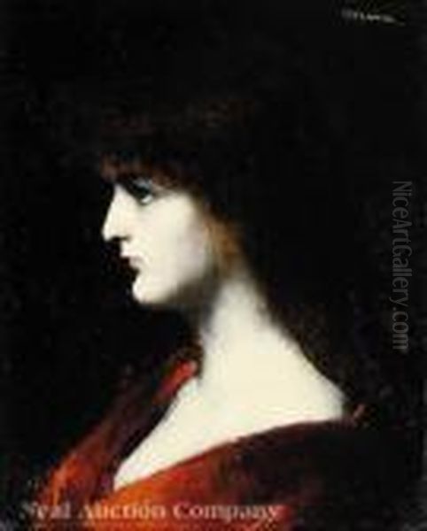 Woman Inred Oil Painting by Jean-Jacques Henner