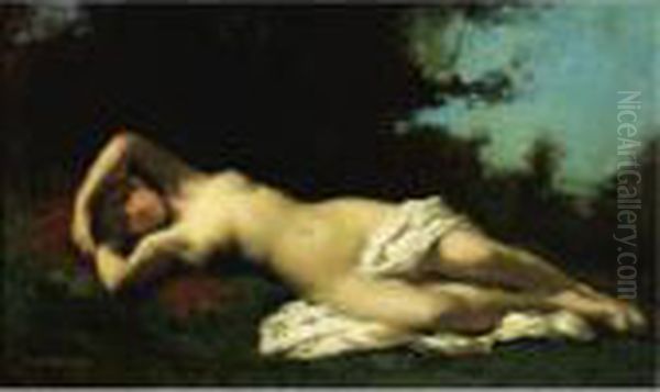 A Nymph In A Wooded Landscape Oil Painting by Jean-Jacques Henner