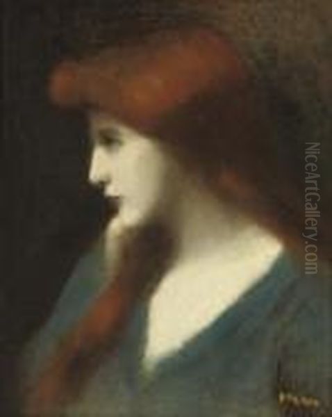 Lady In Blue Oil Painting by Jean-Jacques Henner