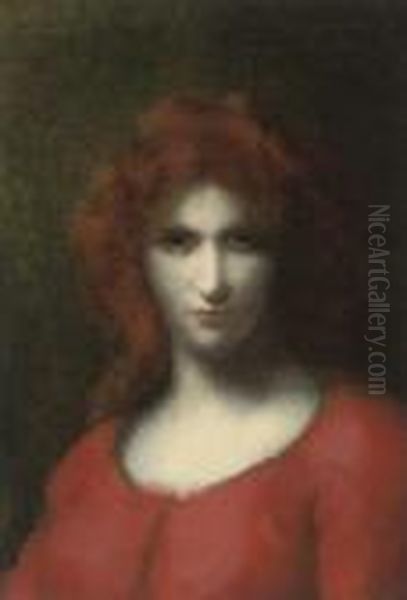 Lady In Red Oil Painting by Jean-Jacques Henner