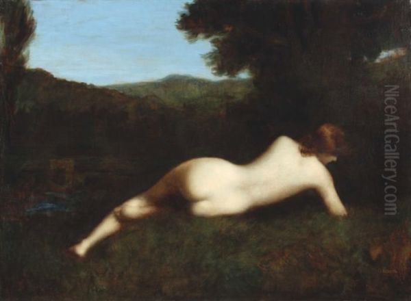 Femme De Dos Dans Un Paysage Oil Painting by Jean-Jacques Henner