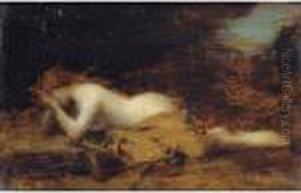 Jeune Fille Etendue [, A 
Reclining Nude, Oil On Cardboard, Signed, Dedicated And Dated 1891 On 
The Reverse ] Oil Painting by Jean-Jacques Henner