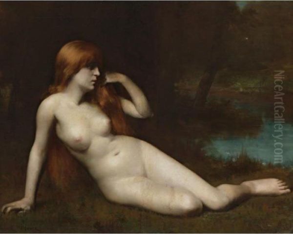 Reclining Nude In A Moonlit Landscape Oil Painting by Jean-Jacques Henner