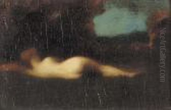 Liegender Akt In Ruckenansicht. Oil Painting by Jean-Jacques Henner