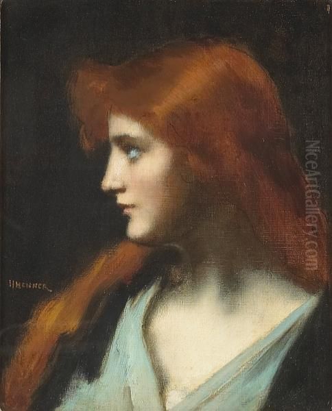 A Portrait Of An Auburn-haired Beauty Oil Painting by Jean-Jacques Henner