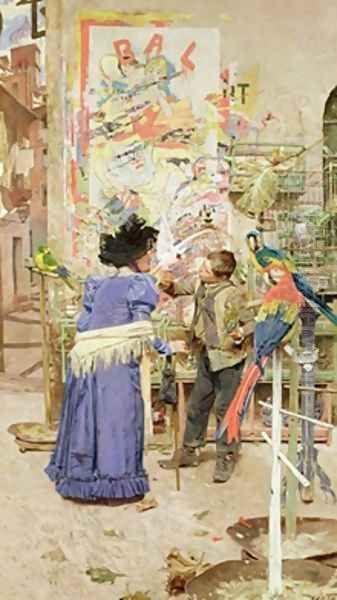 Bird Seller Oil Painting by Edouard Menta