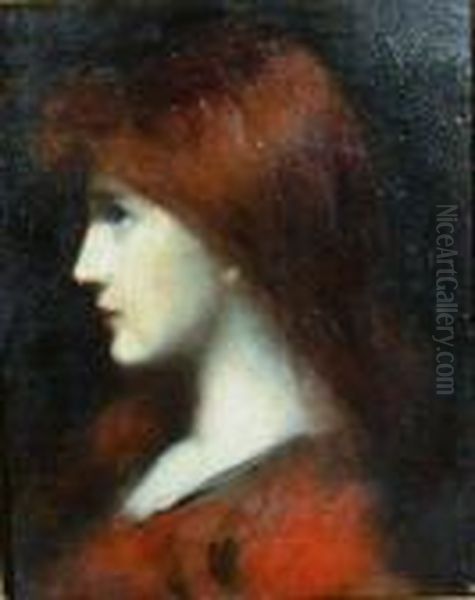 Red-haired Woman In Profile Oil Painting by Jean-Jacques Henner