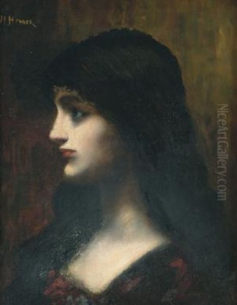 Lady In Profile Oil Painting by Jean-Jacques Henner