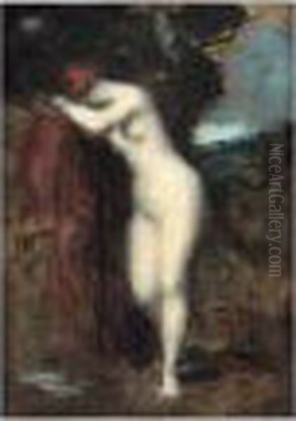 Nymphe Appuyee Contre Un Rocher Ou Une Fontaine Oil Painting by Jean-Jacques Henner