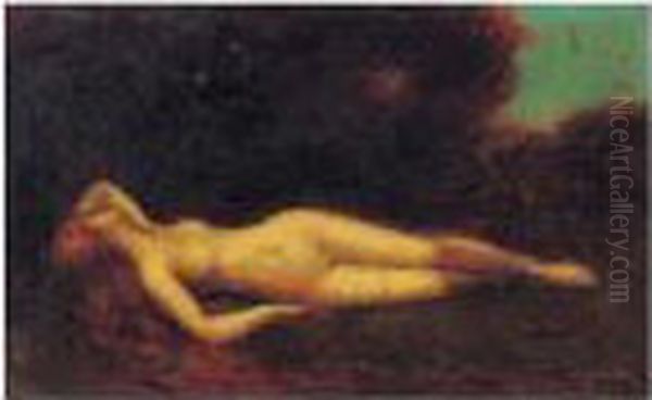 <jeune Femme Rousse Allongee>. Oil Painting by Jean-Jacques Henner