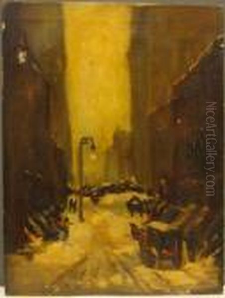 City Street Scene In Winter Oil Painting by Robert Henri