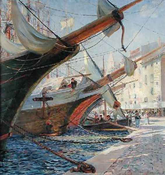 View of a Mediterranean Port 1913 Oil Painting by Frederic Montenard