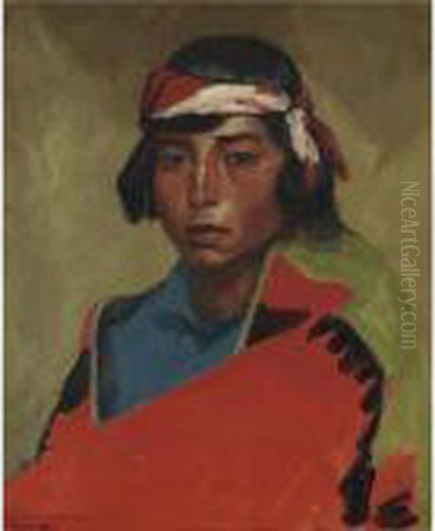 Young Buck Of The Tesuque Pueblo Oil Painting by Robert Henri