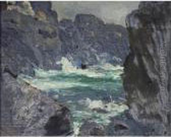 Rocks And Sea - Monhegan Island Oil Painting by Robert Henri