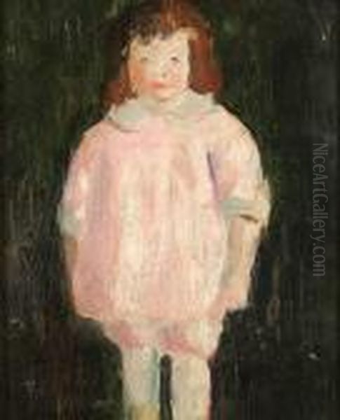 Girl In Pink Dress Oil Painting by Robert Henri