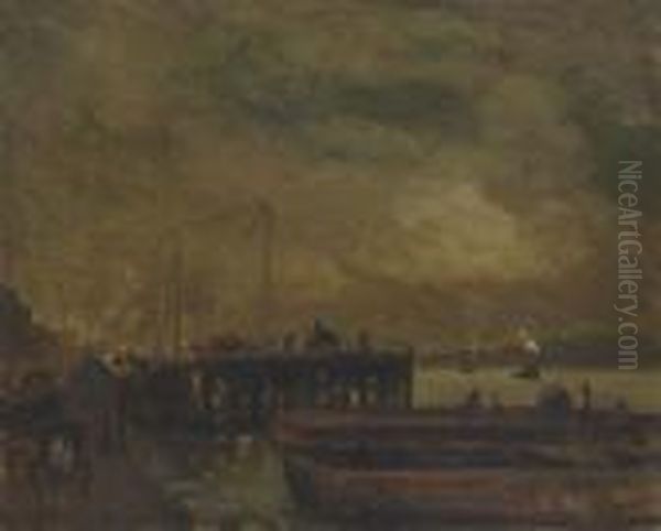 Coal Pier On The North River Oil Painting by Robert Henri