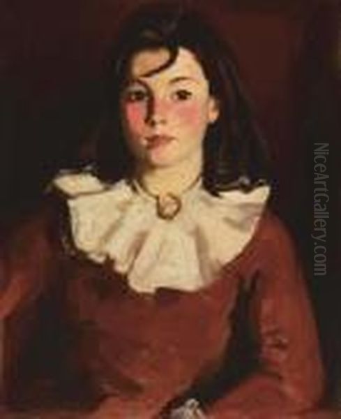 Portrait Of Cara In A Red Dress Oil Painting by Robert Henri