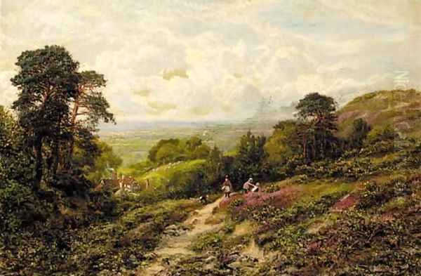 Children playing on a hillside Oil Painting by George William Mote