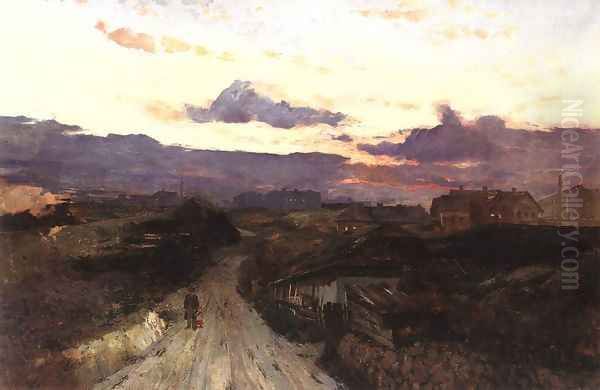 Factory Site at the Outskirts of Budapest 1893 Oil Painting by Gusztav Magyar-Mannheimer